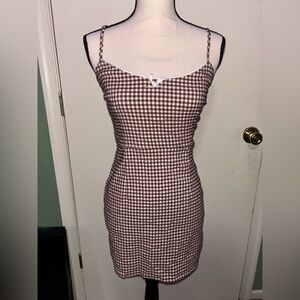 Spaghetti strap gingham mini dress